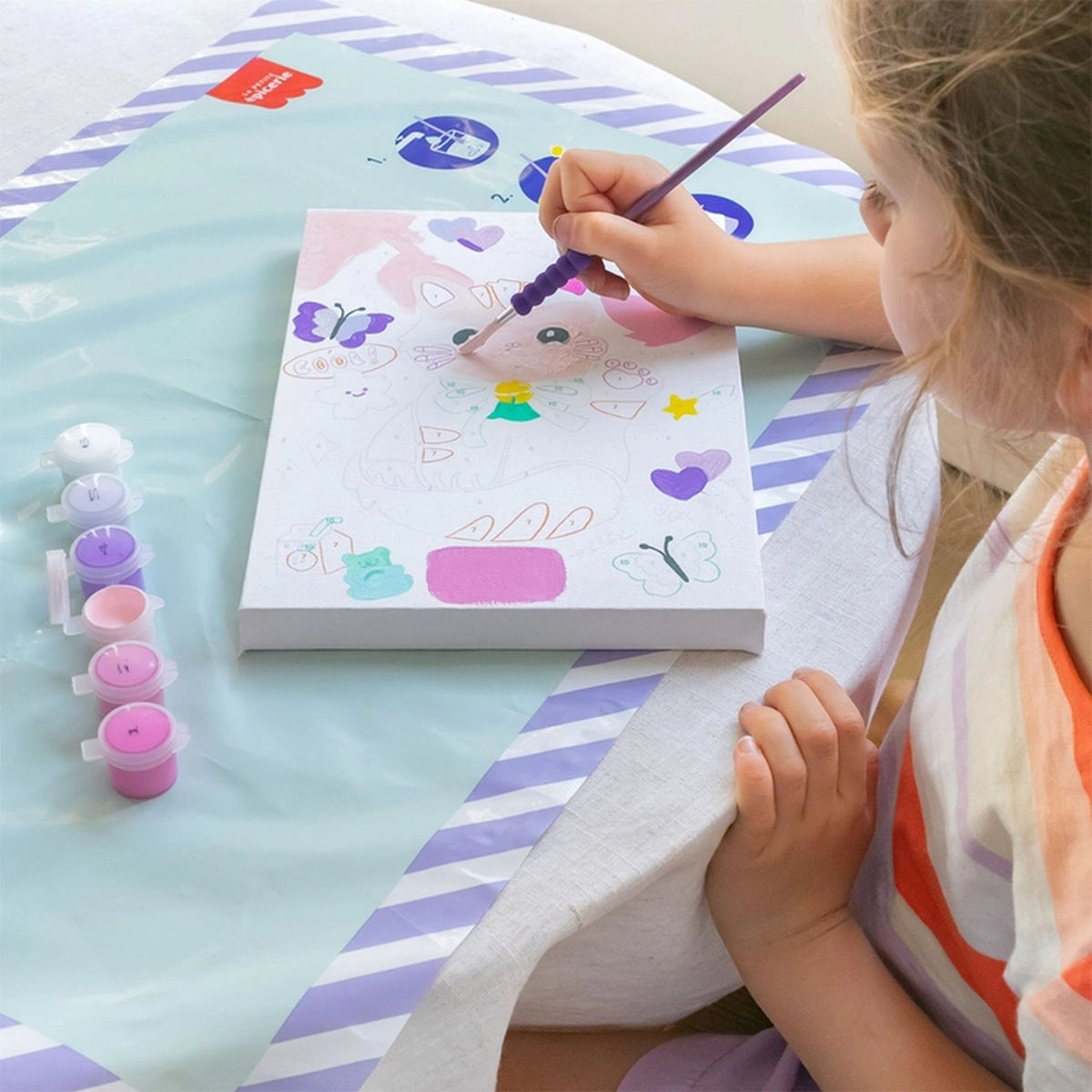 Kit peinture au numéro avec pinceau, motif Maneki Neko