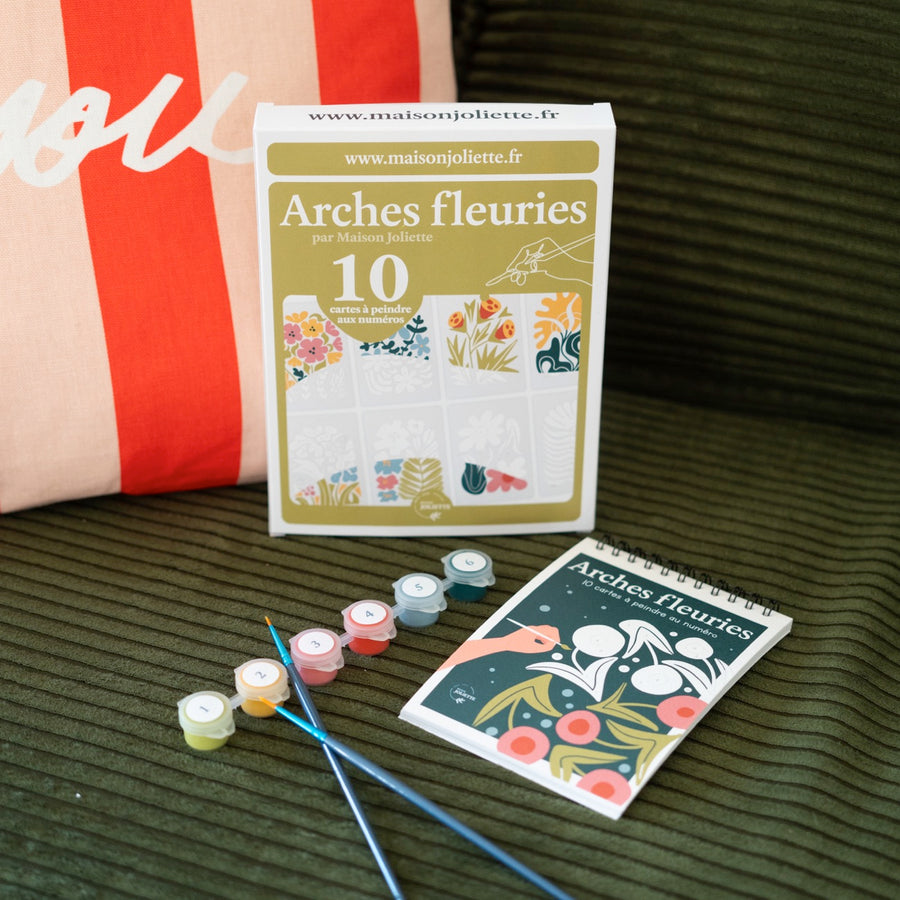 Détail des motifs fleuris sur les cartes de peinture à numéros.