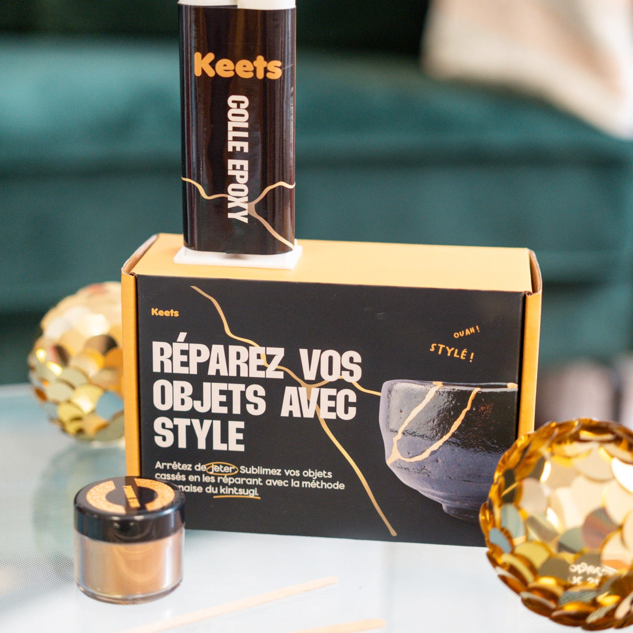 Kit kintsugi pour réparer les objets avec une poudre dorée - Mieux que des fleurs