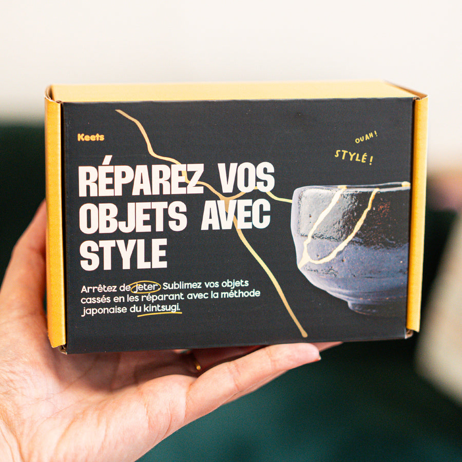 Kit Kintsugi avec poudre dorée et outils de réparation
