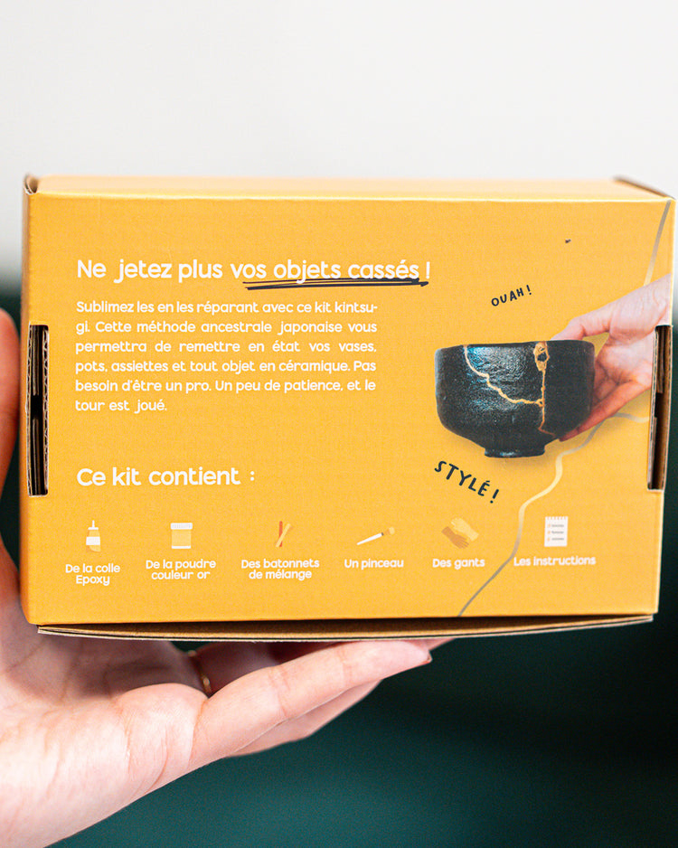 Kit Kintsugi avec poudre dorée et outils de réparation
