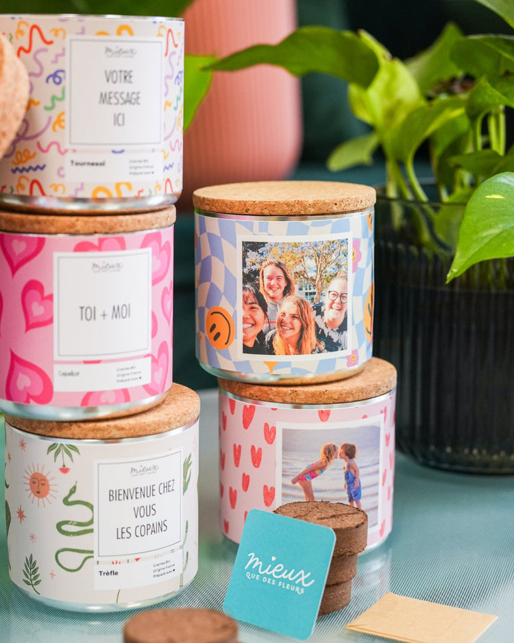 Kit à planter avec photo personnalisée et graines variées.