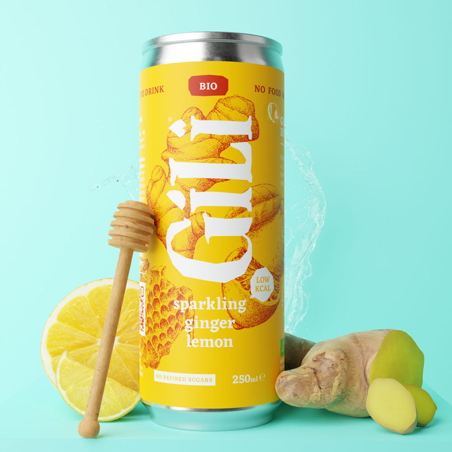 Canette de limonade bio au gingembre et citron, vue de face.