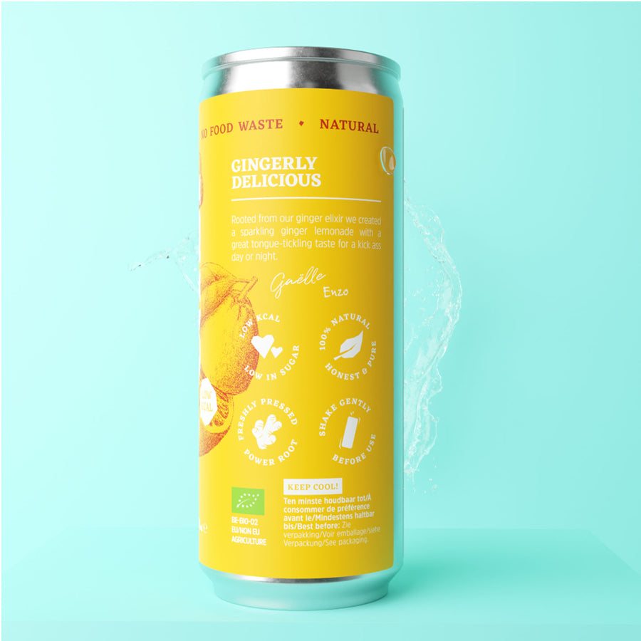 Canette de limonade bio au gingembre et citron, vue de face.