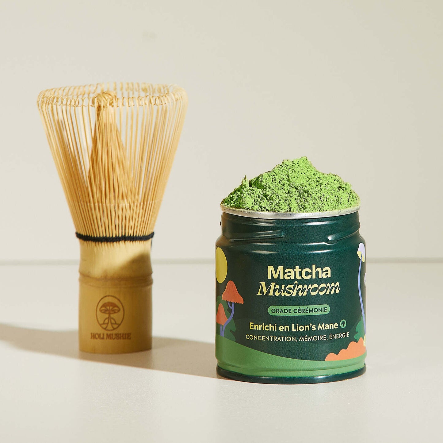 Sachet de Matcha aux champignons avec motif floral délicat