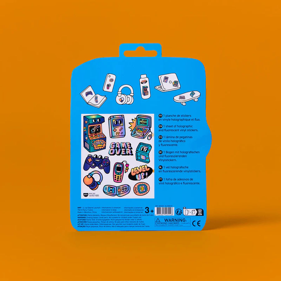 Planche de stickers fluo sur le thème des jeux vidéo