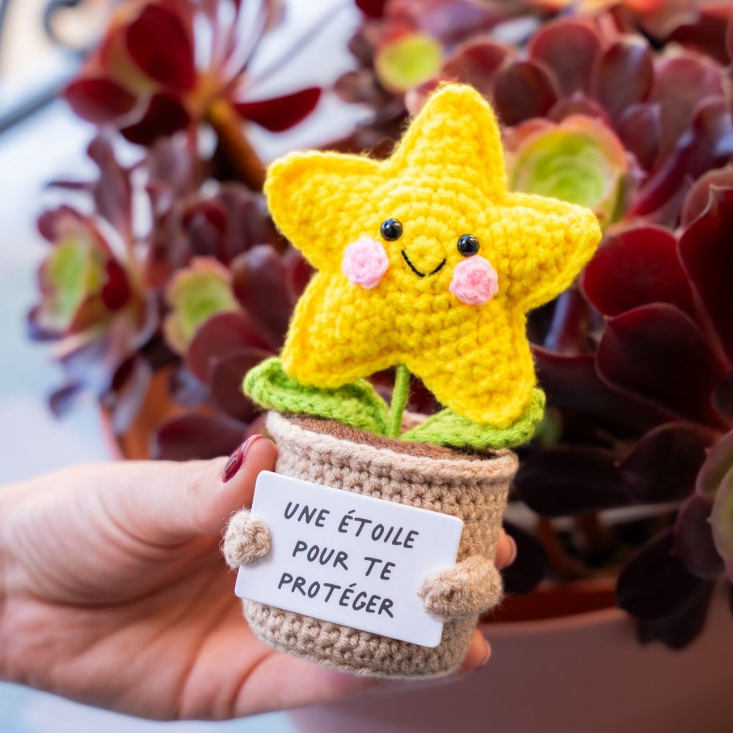 Peluche étoile douce avec message réconfortant en gros plan
