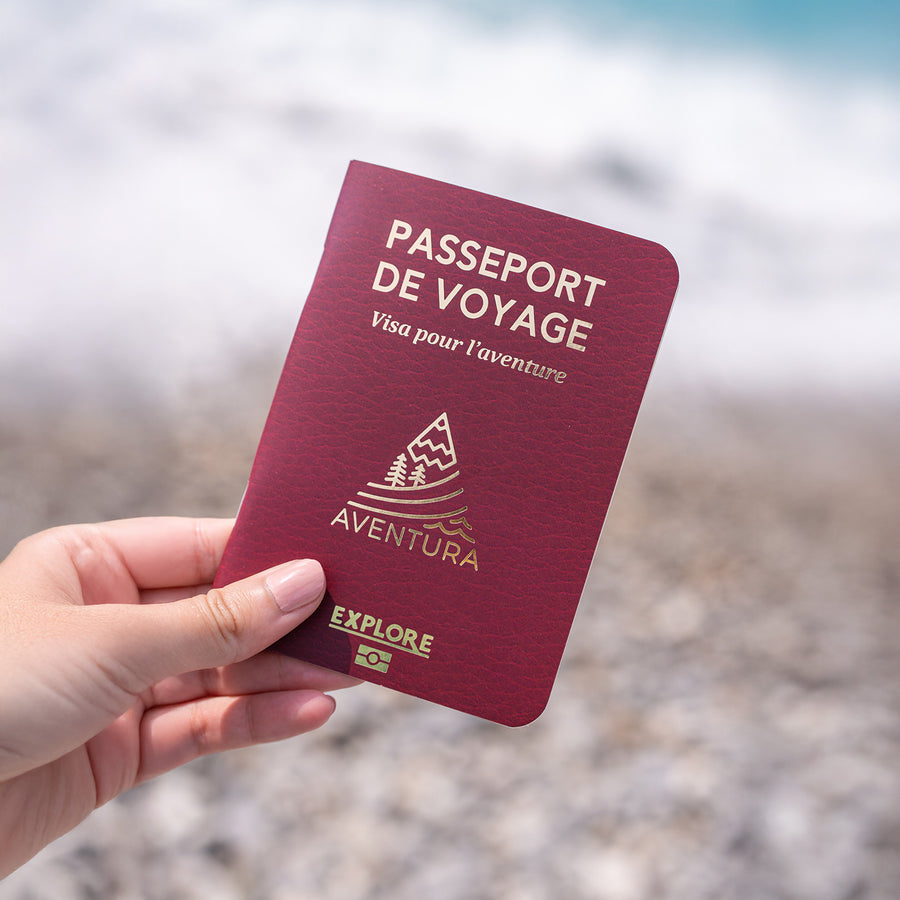 Passeport de voyage ouvert avec des pages colorées visibles.