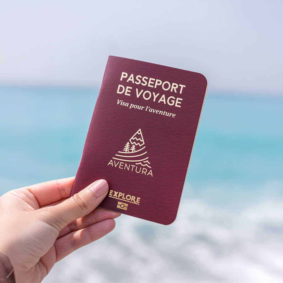 Passeport de voyage ouvert avec des pages colorées.