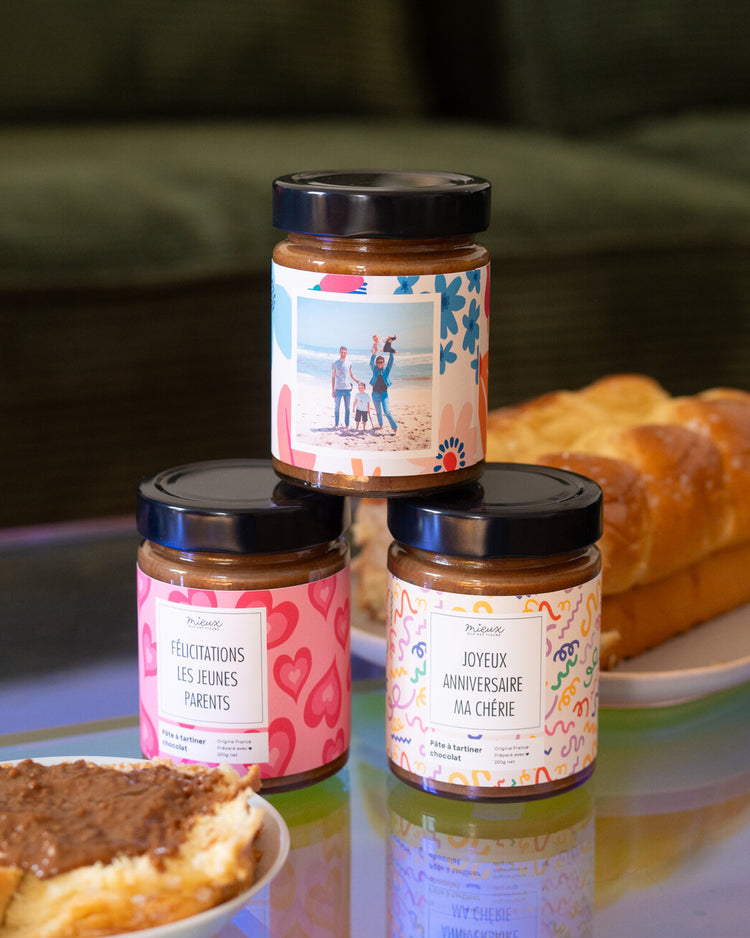 Pâte à tartiner chocolat avec étiquette personnalisée