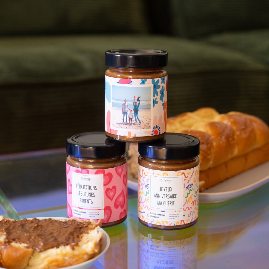 Pâte à tartiner chocolat avec étiquette personnalisée