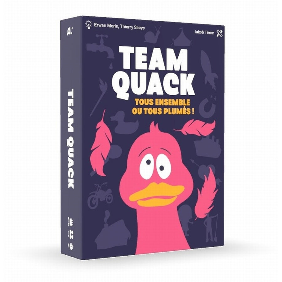 Boîte de jeu Team Quack avec illustrations colorées sur le dessus