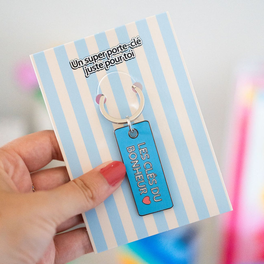 Porte-clé en métal avec inscription 'Les clés du bonheur'