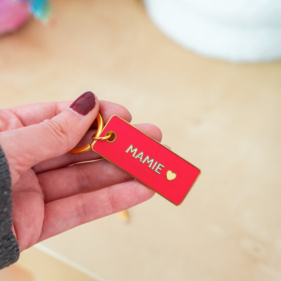 Porte-clé Mamie avec cœur et lunettes sur fond clair