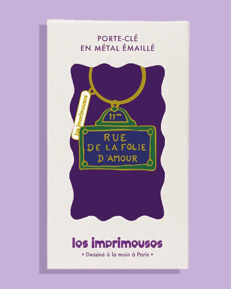 Porte-clés Rue de la Folie d'Amour avec inscription élégante