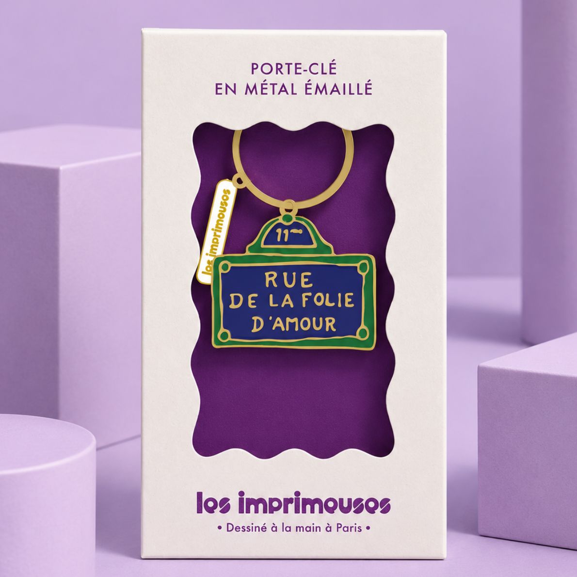 Porte-clés en métal avec inscription romantique sur plaque
