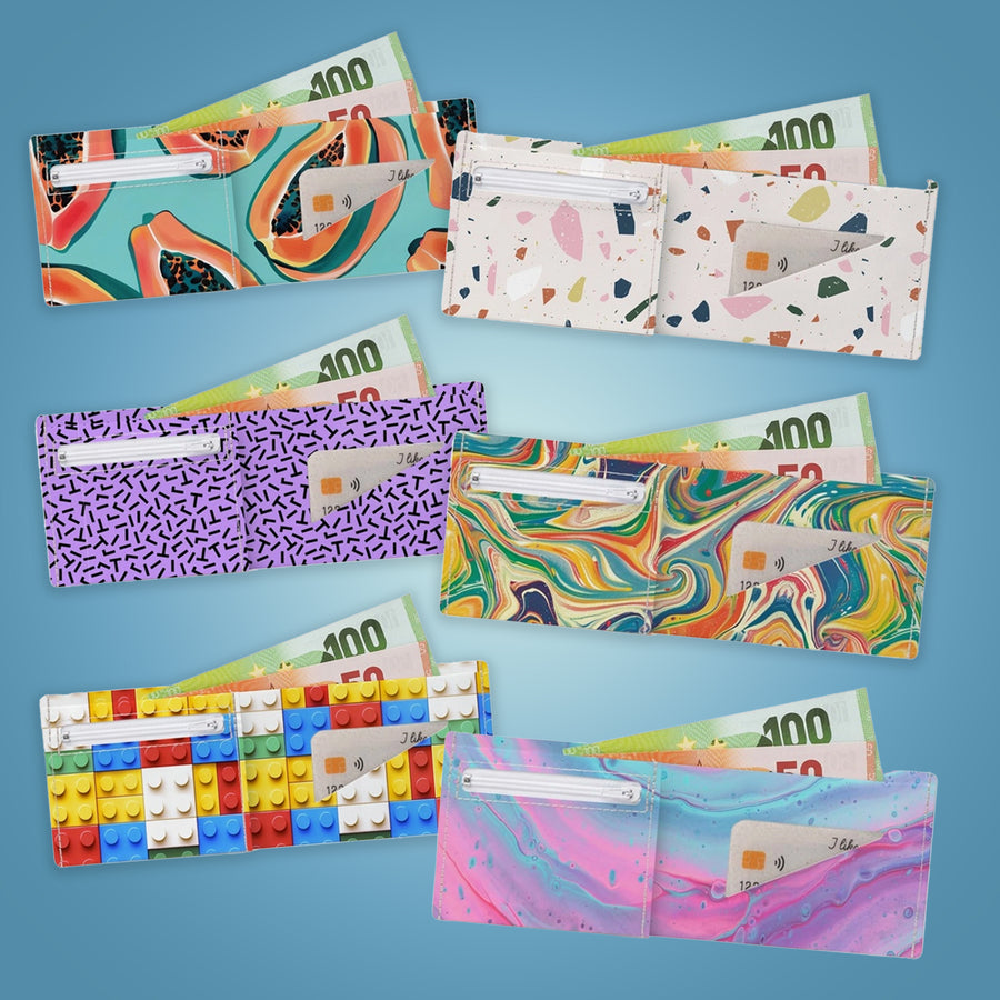 Portefeuille en carton avec texture unique et design moderne.