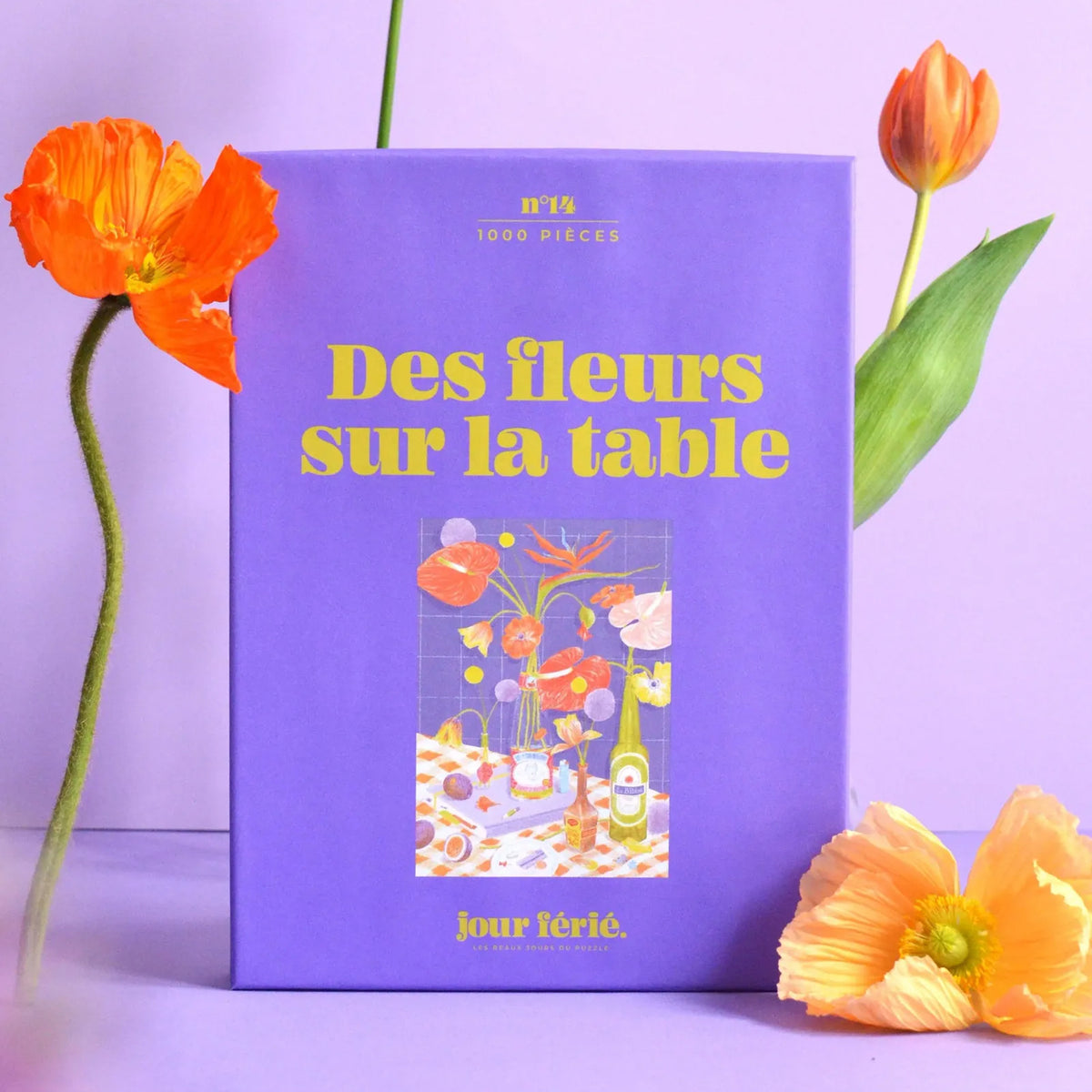 Puzzle 500 pièces avec des fleurs colorées sur une table en bois