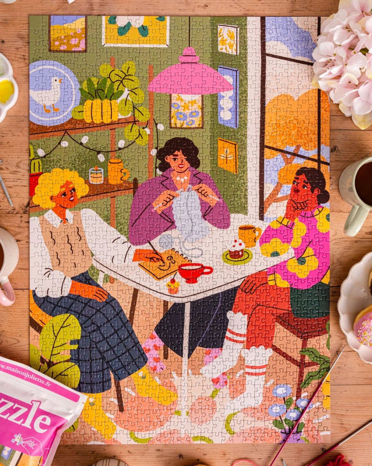 Puzzle Les copines avec pièces colorées en gros plan