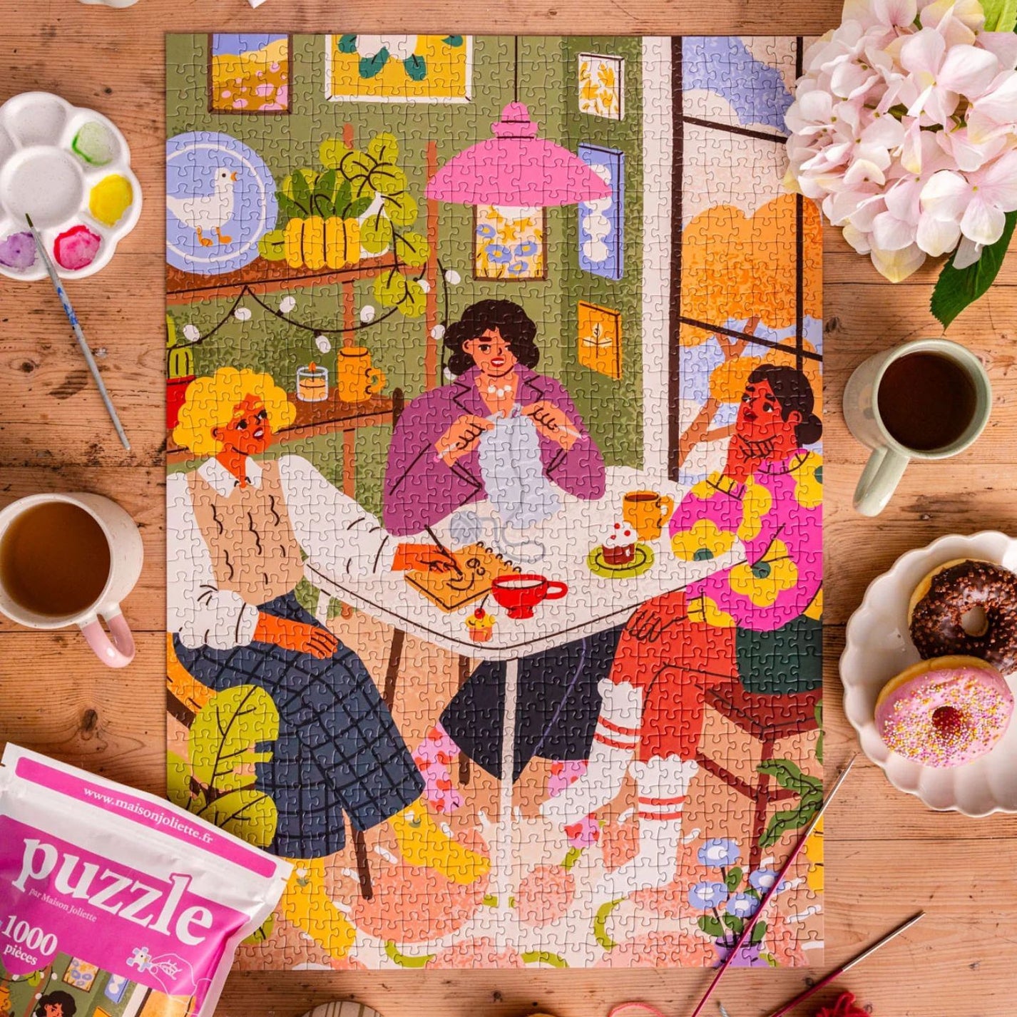 Puzzle Les copines avec pièces colorées en gros plan