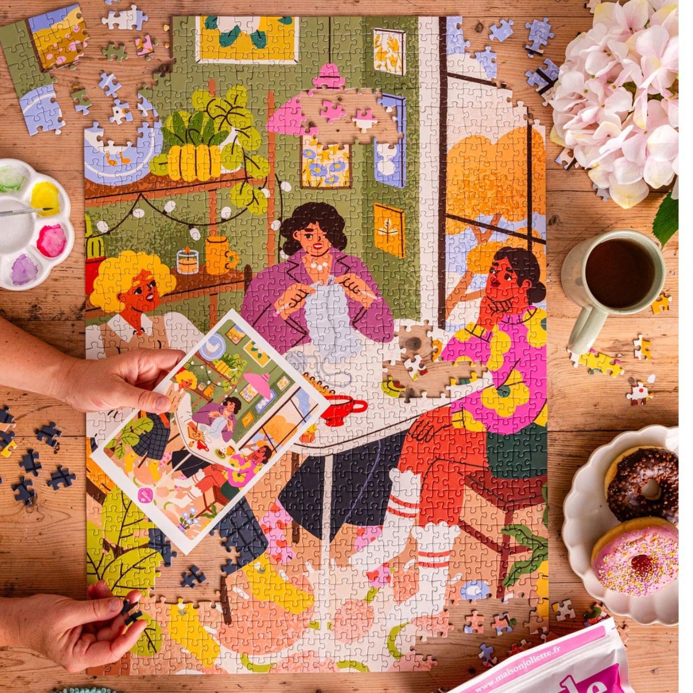 Puzzle Les copines avec pièces colorées en gros plan