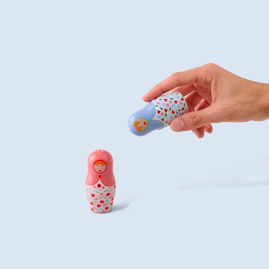 Salière et poivrière en céramique, motifs colorés et ludiques