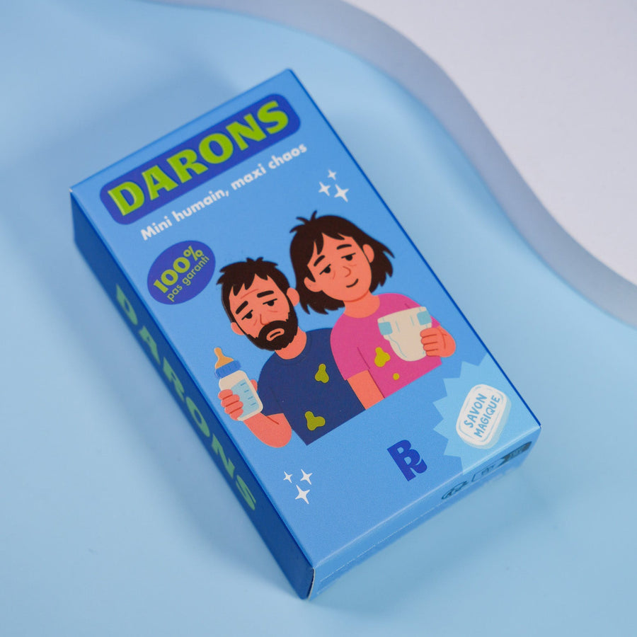 Savon humoristique pour parents, design coloré et ludique