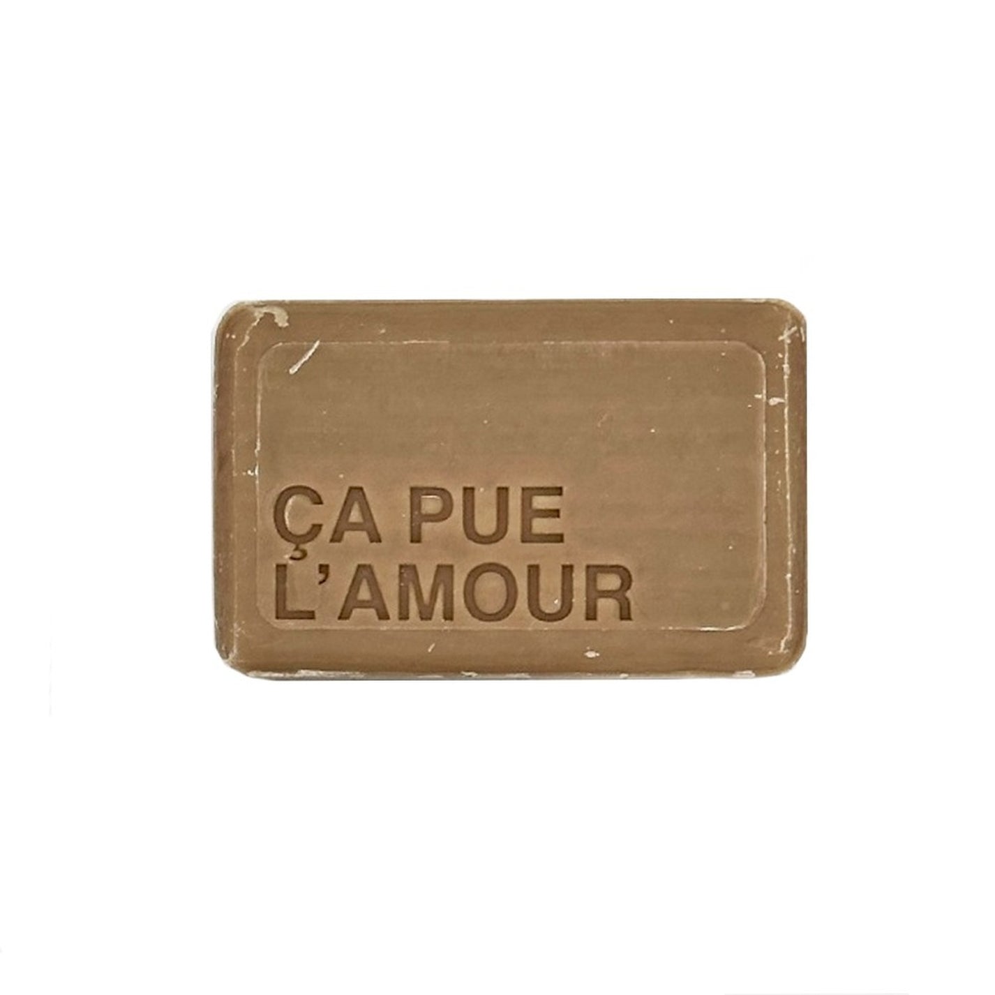 Savon artisanal en forme de cœur avec étiquette humoristique