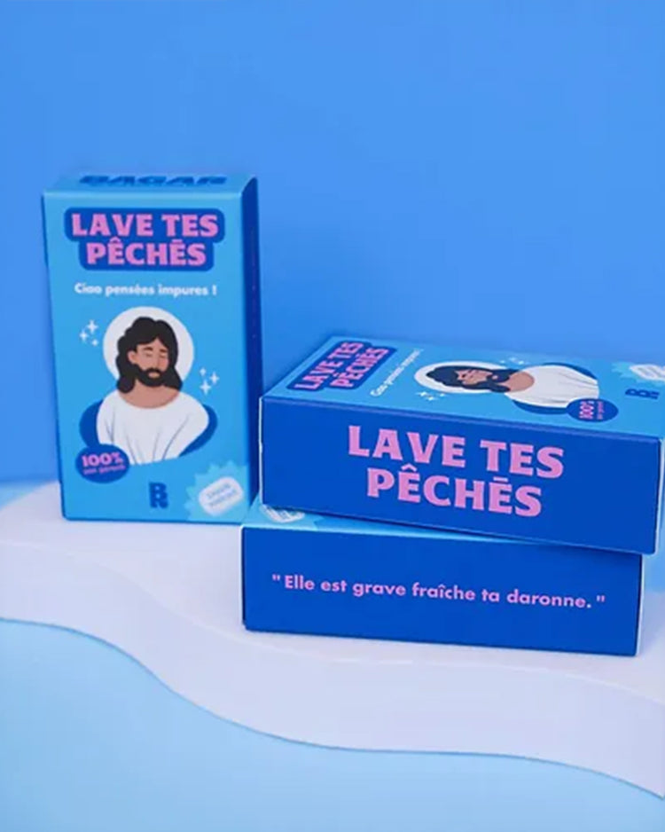 Savon humoristique avec un design ludique et coloré.