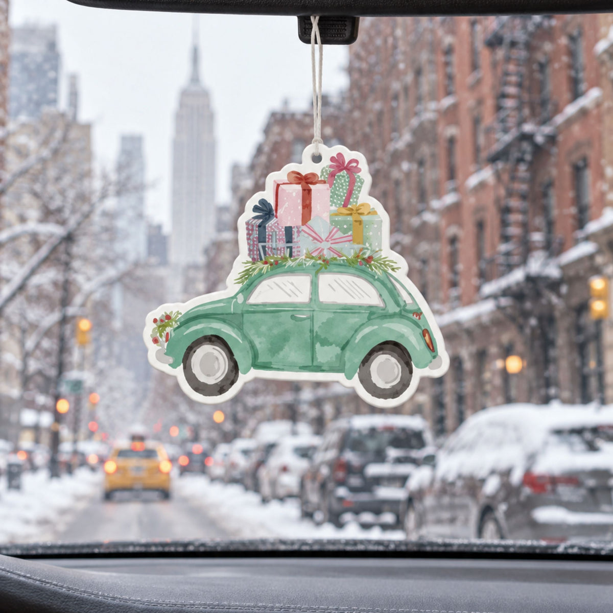Voiture décorative avec cadeaux, parfum vanille, ambiance festive