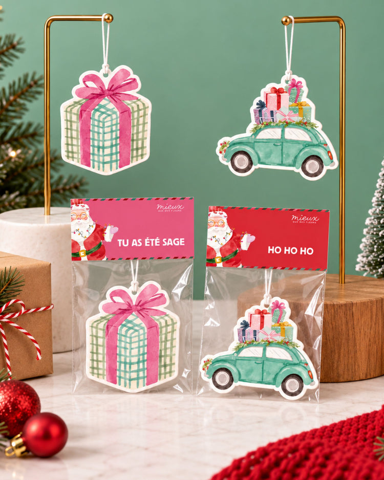 Détail du parfum en forme de cadeau avec message humoristique