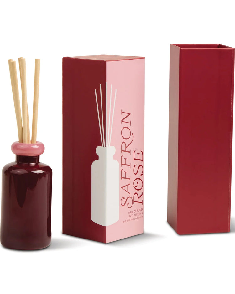 Diffuseur à bâtonnets Saffron Rose avec flacon bordeaux élégant