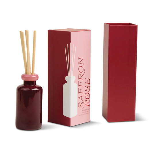 Diffuseur à bâtonnets Saffron Rose avec flacon bordeaux élégant