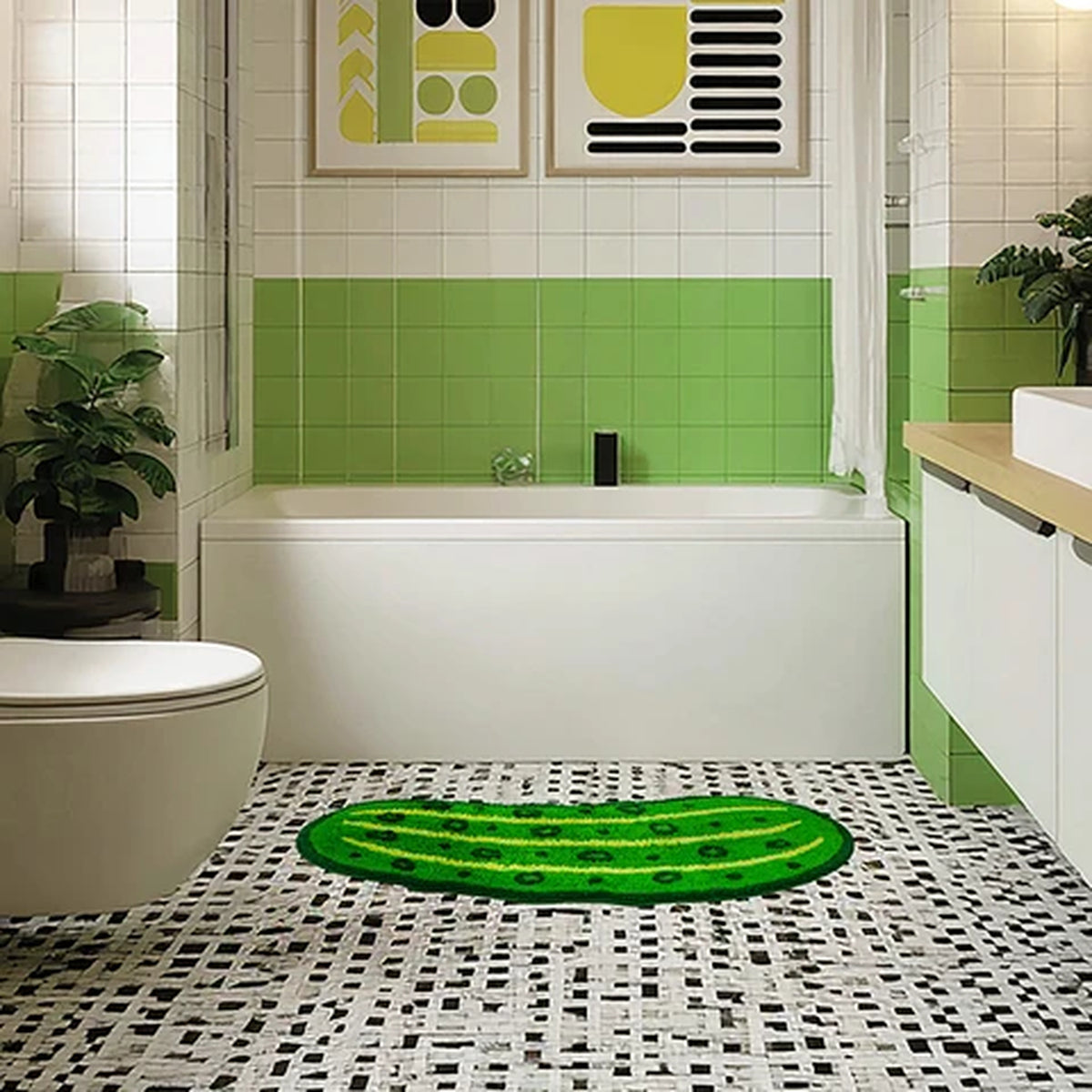 Tapis de bain en forme de cornichon, texture douce et amusante