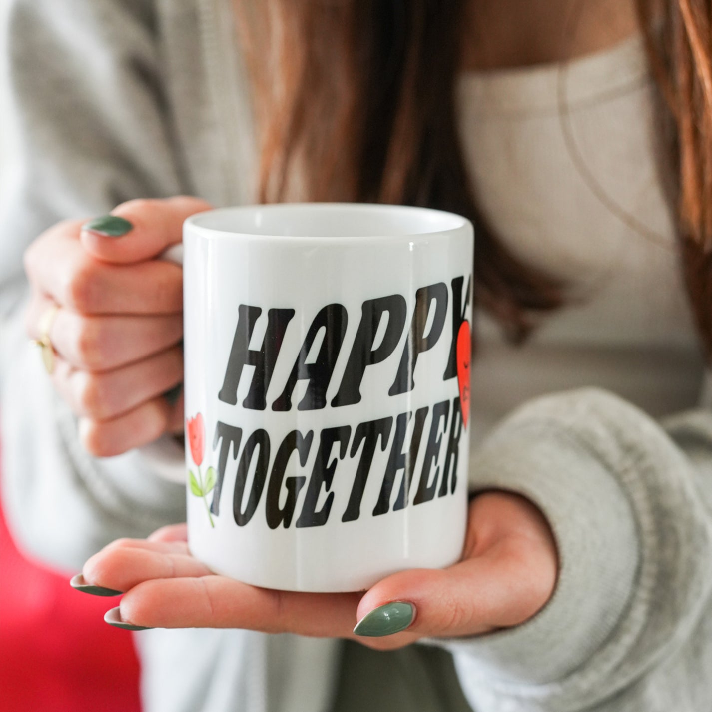 Mug à message avec illustration vintage et anse dorée