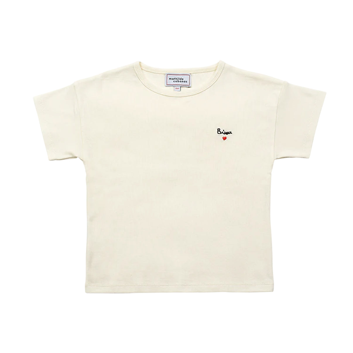 T-shirt enfant brodé 'bisou' avec un design mignon.