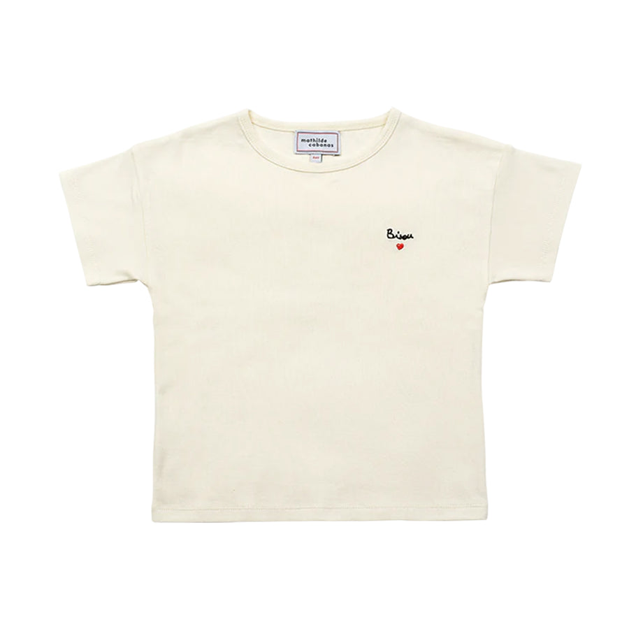 T-shirt enfant brodé 'bisou' avec un design mignon.
