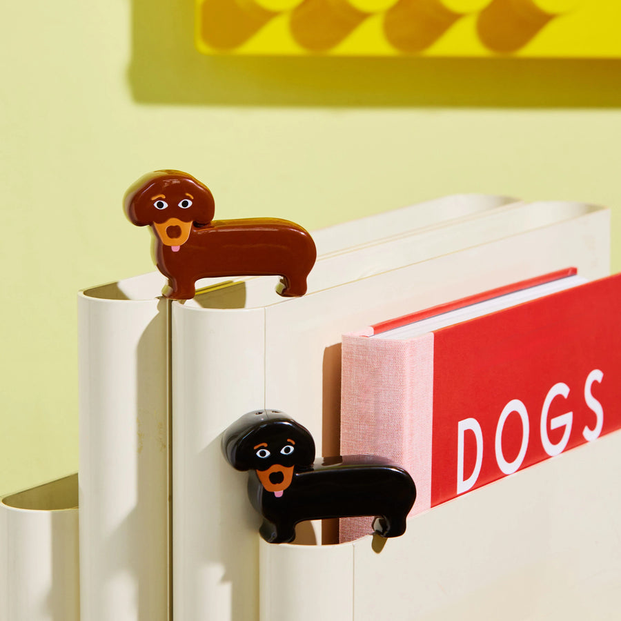 Salière et poivrière en céramique, forme de teckel amusante