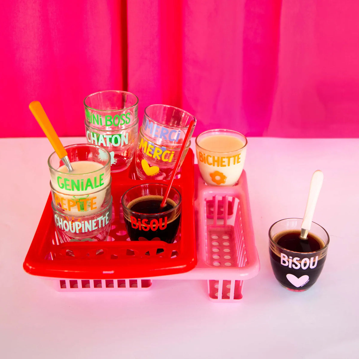 Verre Duralex Bisou XL avec message joyeux et couleurs vives