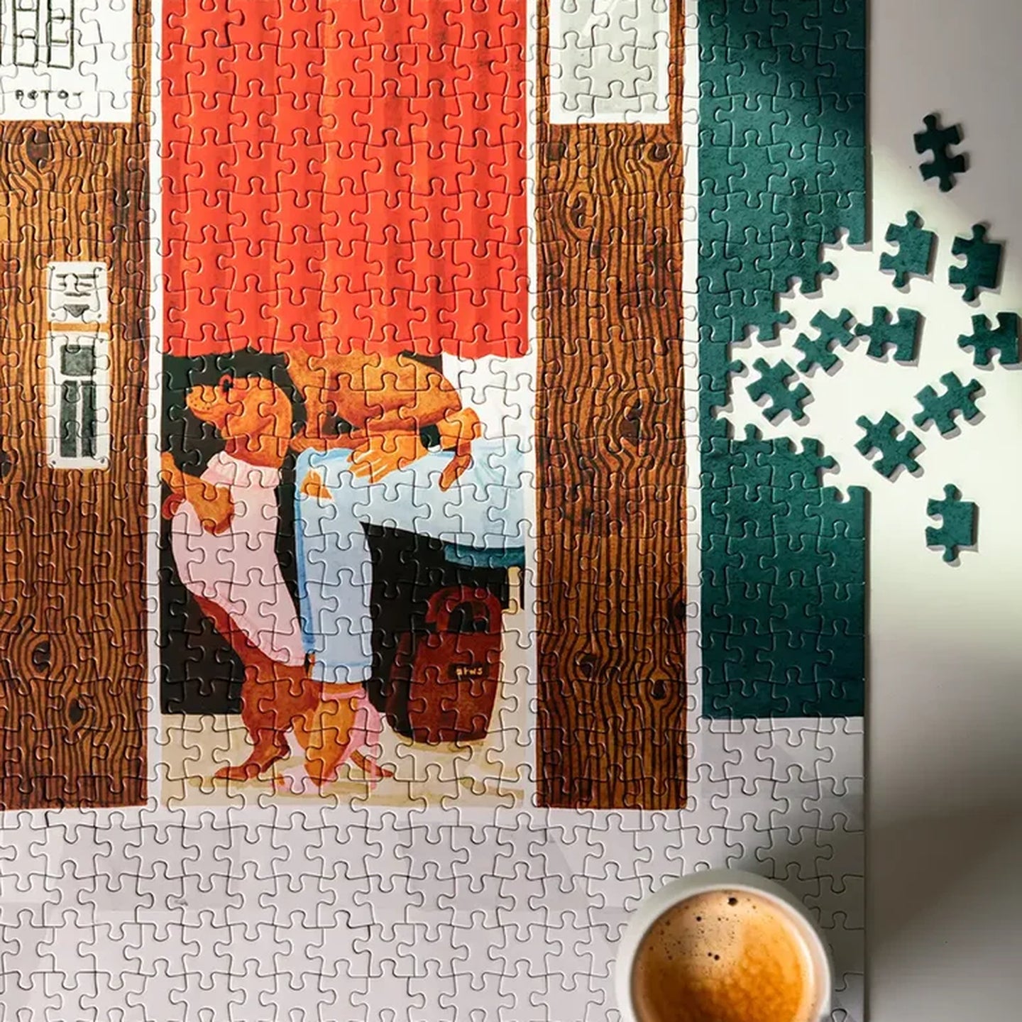 Puzzle Fotomatic avec collage de photos rétro sur table en bois