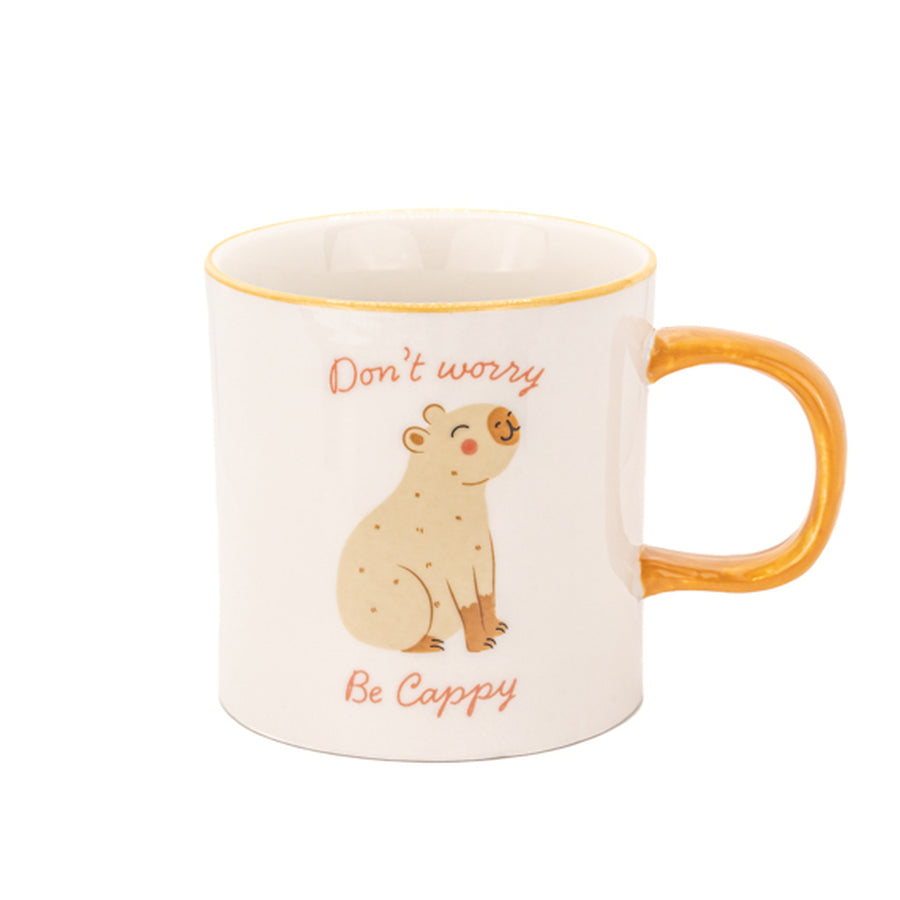 Mug avec capybara espiègle et message positif en gros plan