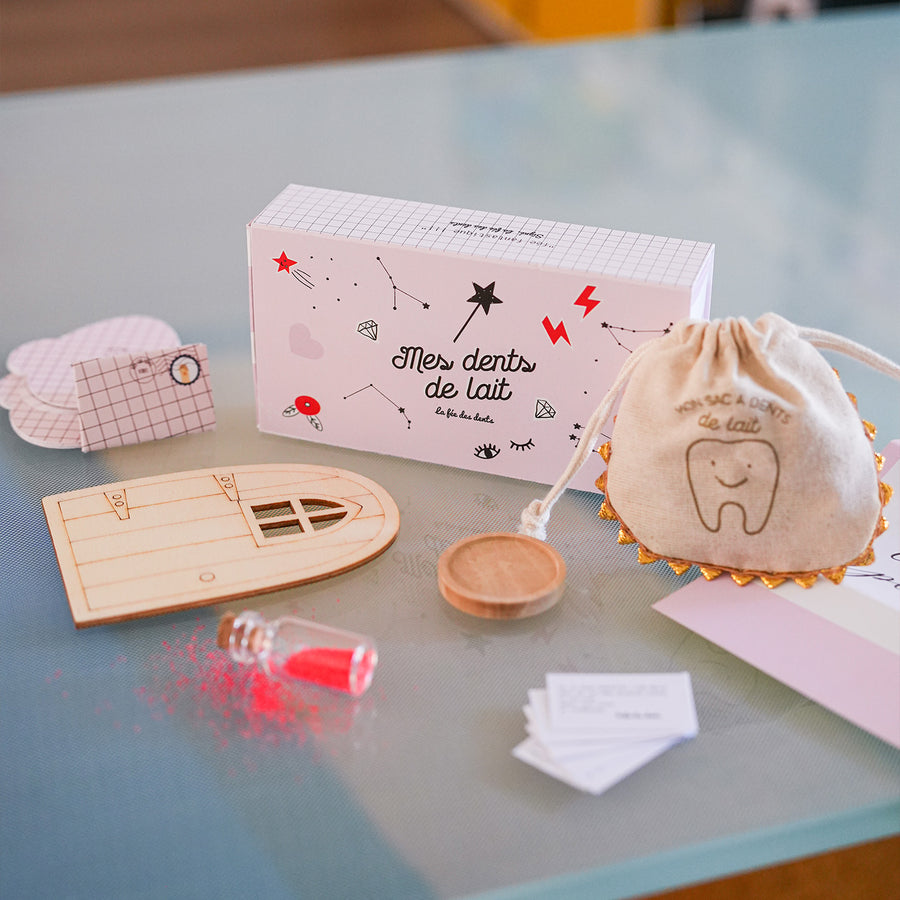 Kit pour dents de lait avec sac en tissu coloré