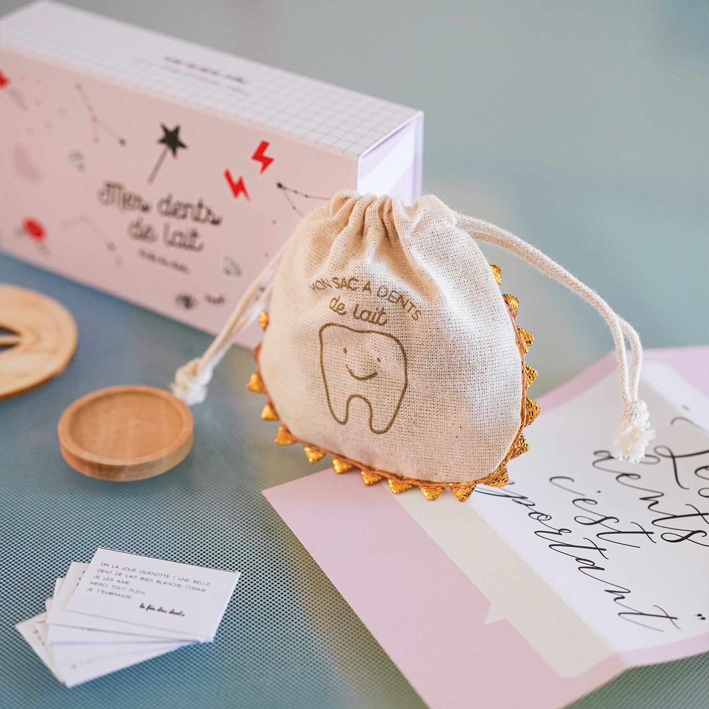 Kit pour dents de lait avec sac en tissu coloré