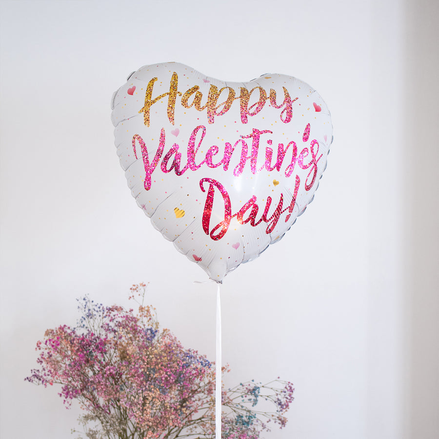 Ballon Happy Valentine's day paillettes rouge et rose avec motif coeur brillant