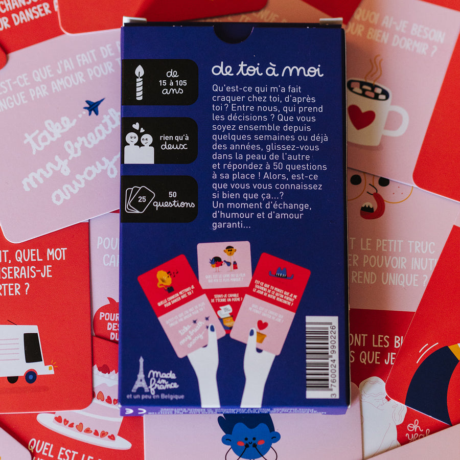Jeu de toi à moi Spécial Couples - Jeu complice pour partager des moments avec son amour. Image d'un jeu de société romantique.