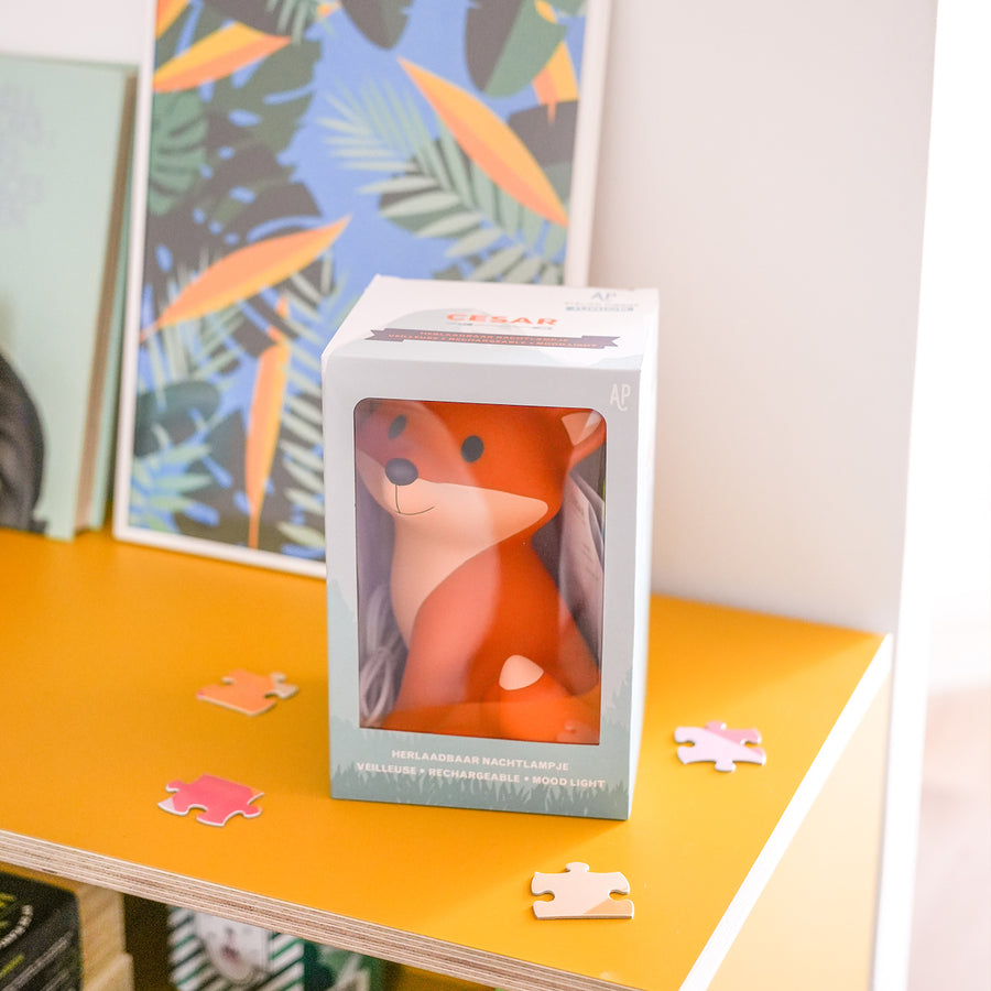 Veilleuse renard avec texture douce et lumière apaisante.