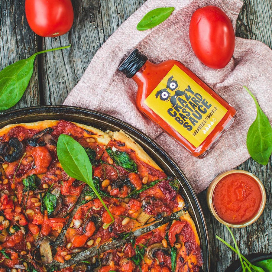 Flacons de sauce Crazy Bastard avec étiquettes colorées