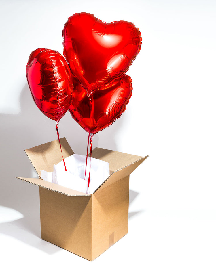 Box 3 Ballons Coeurs en forme de coeur sur fond blanc
