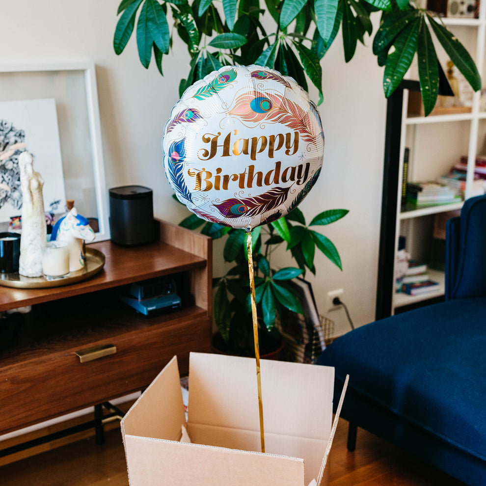 Box Ballon Happy Birthday Plume - Mieux Que Des Fleurs