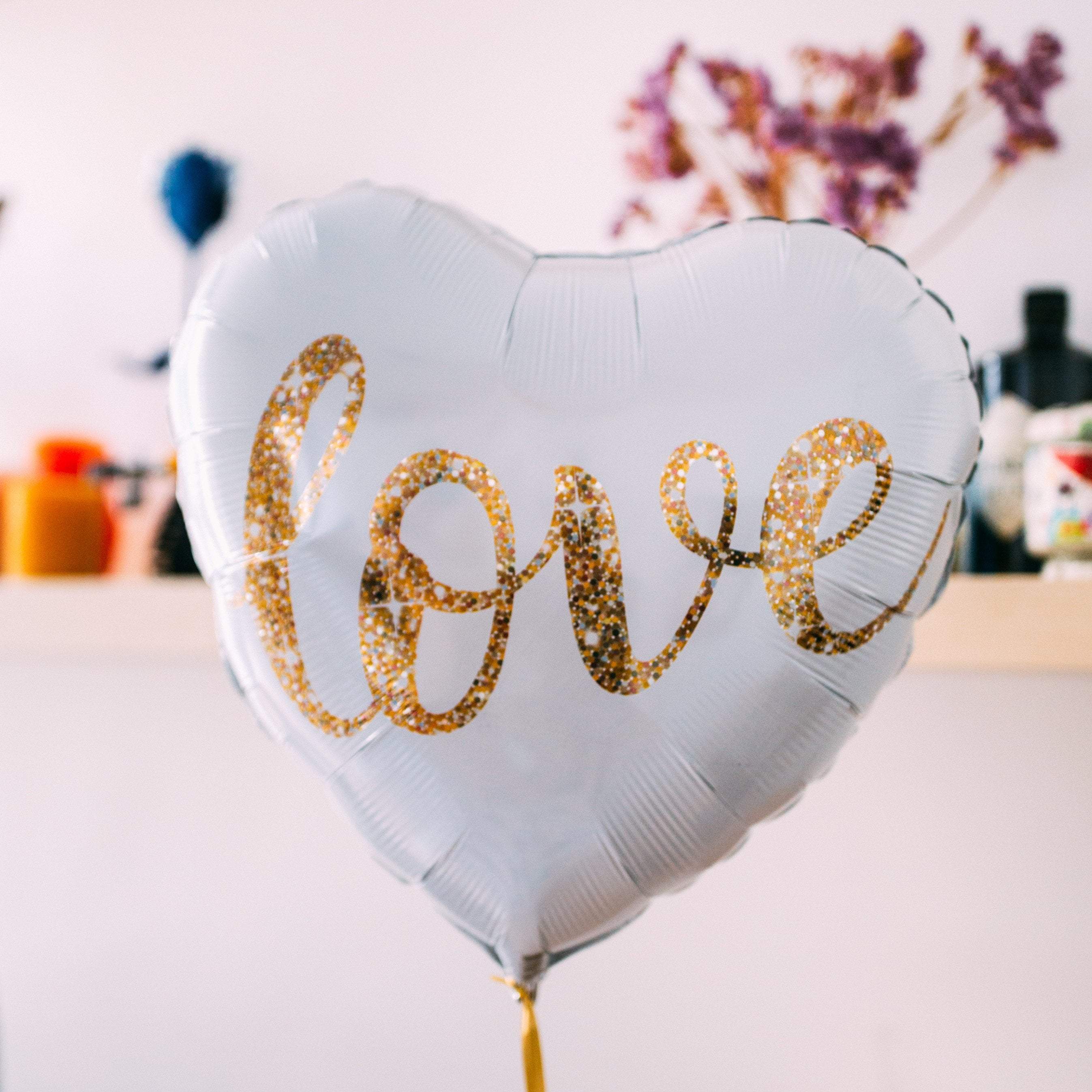 Ballon Décoration De Mariage - Coeur Blanc Et Or Glitter Amour